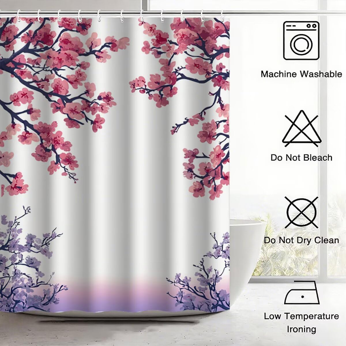 Rosa Duschvorhang 240x200, Duschrollo mit 12 Duschvorhang Haken, Anlage Shower Curtains Beschwerter Saum, Waschbar Polyester Stoff Wasserdicht Extra Lang für Badewanne Badezimmer Deko, Geschenke -3929
