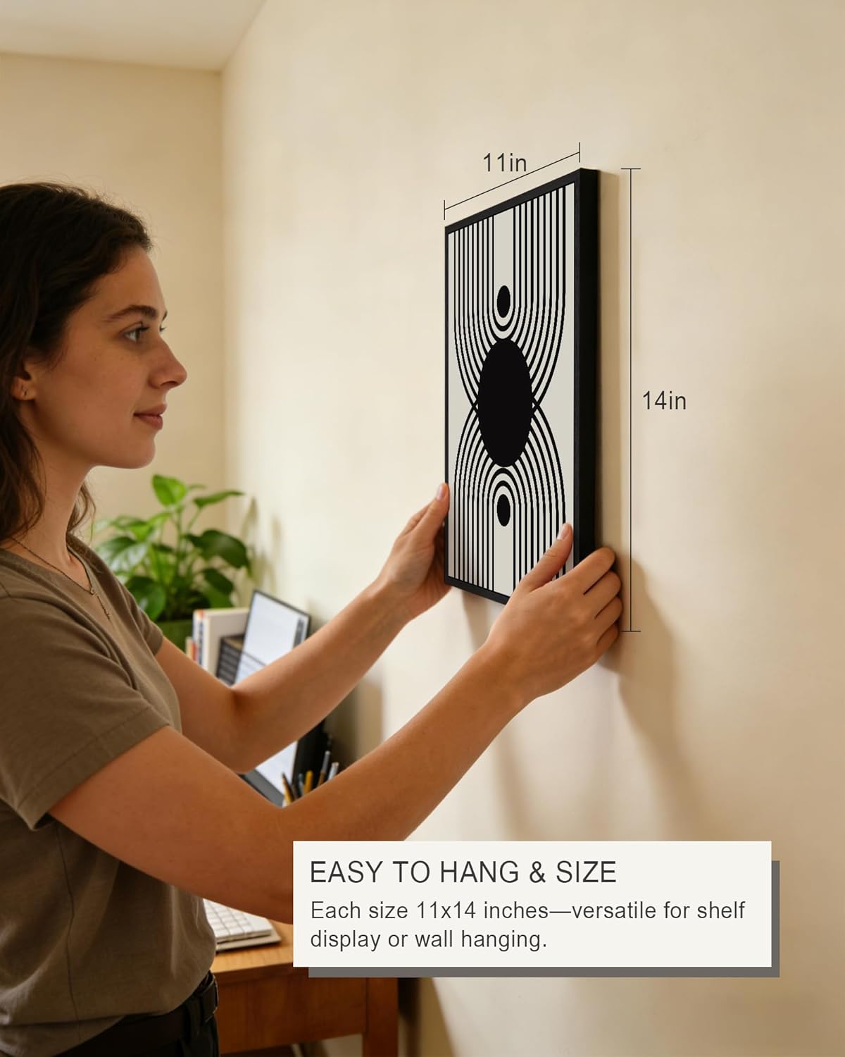 Drsoum Black and White Abstract Framed Wall Art Decor Duotone Minimal Dark Brush Stroke Prints Shapes Illustrations Modern Art Decorative Ready To Hang - 11x14in Black Framed