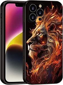 Printed with Lion for iPhone 16 pro max case, Flaming Lion Silicone Soft Shockproof Case - Exuding Royal Authority (A1-Lions-Animal)