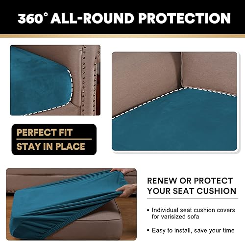 Vista 205 de PrinceDeco Fundas para sofá modular, 4 piezas, fundas de sofá para sofá seccional, fundas de terciopelo separadas para sofá seccional, en forma de L
