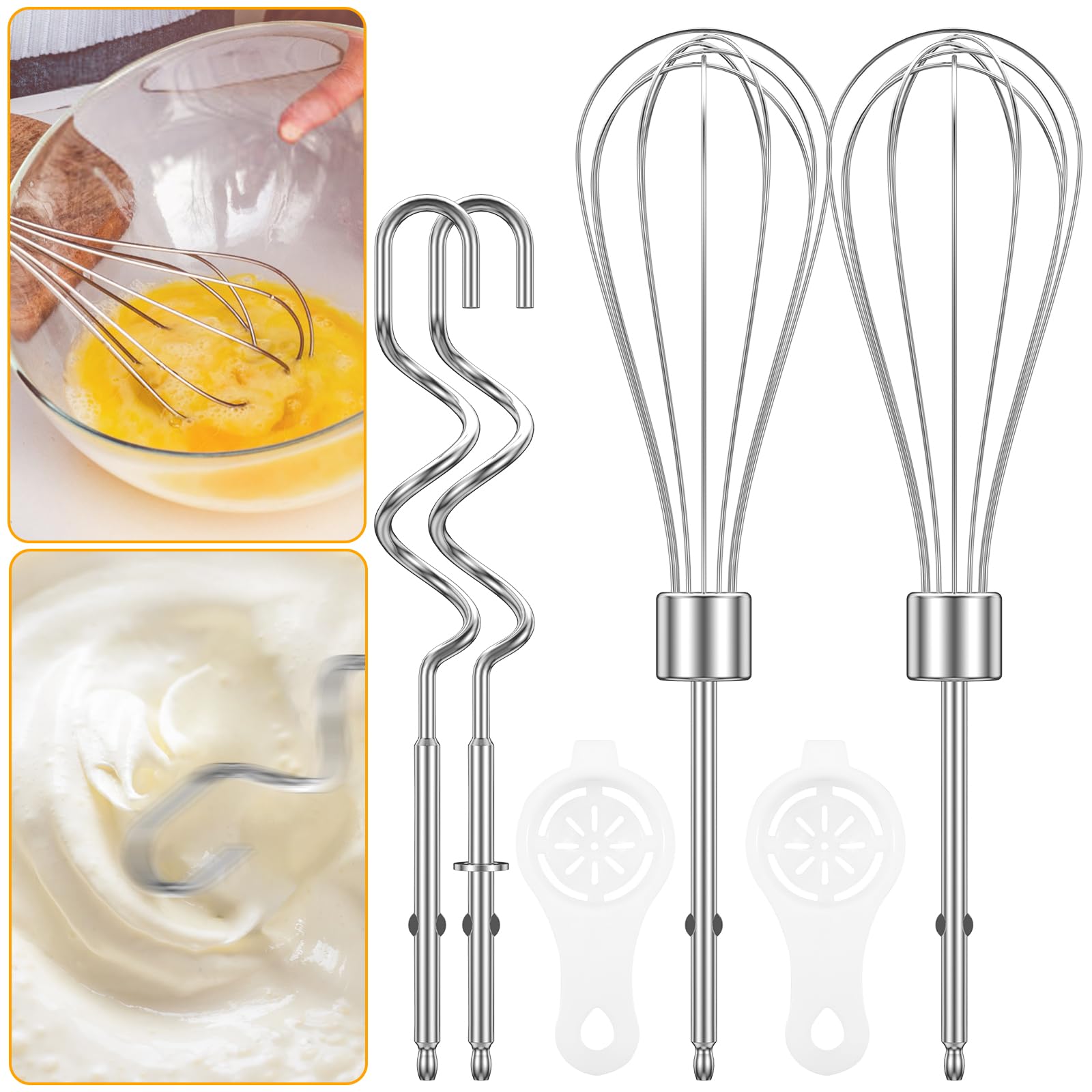 DJAPWPX-4 Pcs Hand Mixer Attachments Rustproof Stainless Steel Dough Hooks Nonstick Hand Mixer Beaters and Hand Mixer Dough