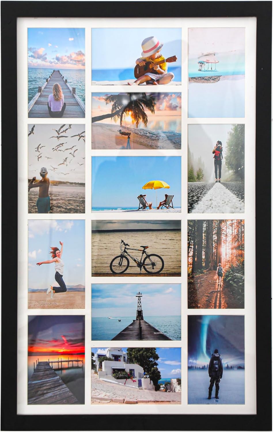 27x17 Inch Large Wood Collage Picture Frames for Wall,14 Opening 4x6 Multiple Picture Frame with Mat,Display Photos(Black)