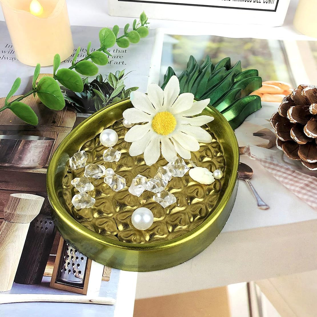 Pineapple Shape Jewelry Dish Resin Mold,Jewelry Tray Silicone Molds,Trinket Storage Box Epoxy Resin Mold Oval Plate Casting Mould for DIY Ring Earring Candy Container Coasters soap Dishes