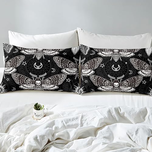 Miniatura 7 de Erosebridal Juego de ropa de cama gótica tamaño matrimonial, funda de edredón con diseño de calavera y huesos de esqueleto para adolescentes, funda