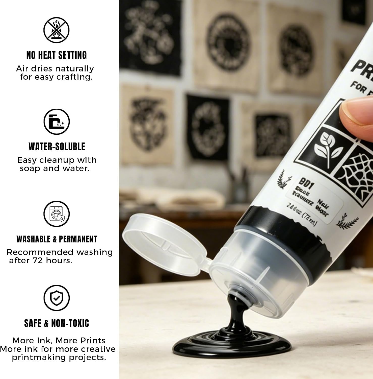 Fabric Block Printing Ink, Black, 2.6 oz, for Fabric & Paper