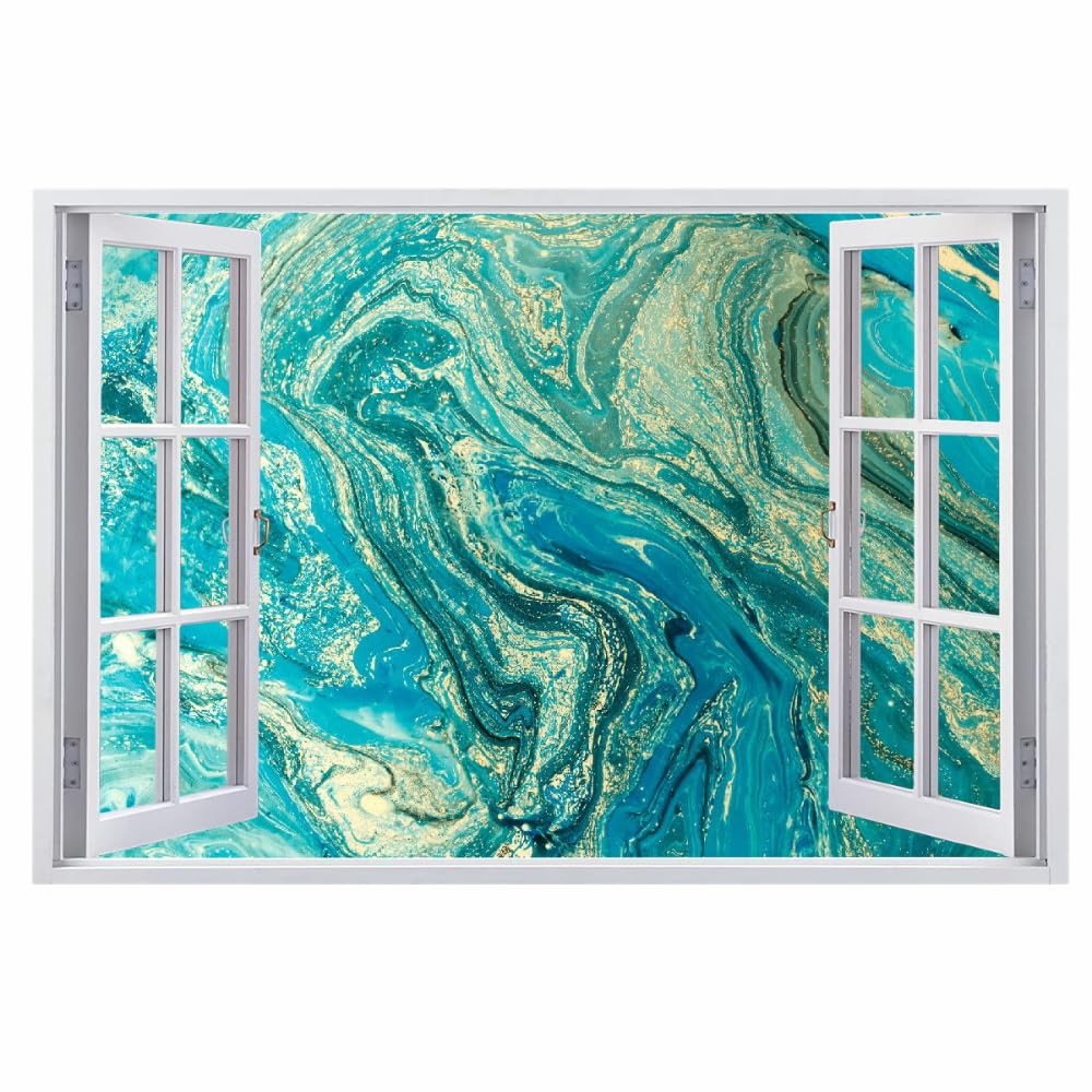 Sticker Mural 3D Amovible Marbre Décoration Murale Plancher Plafond Brisé Décalque Art Décoration Lignes Vertes Pour Salle De Bain Chambre Salon Salle De Jeux Murale 120x80cm