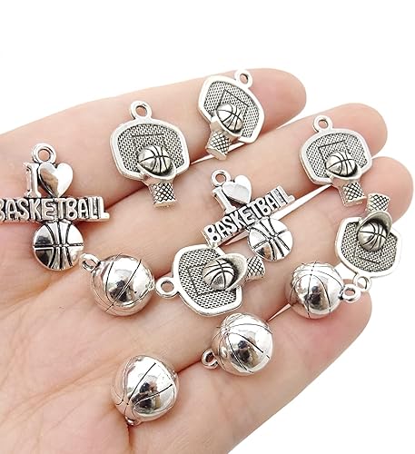 Miniatura 3 de Honbay 60 dijes deportivos de bolas de aleación, colección de colgantes de aro de baloncesto, para bricolaje, aretes, collares, pulseras, joyería,