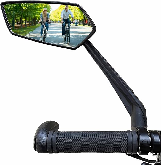 Homieway Lusterko rowerowe z lewej strony, bardzo duża powierzchnia lustra, odporne na uderzenia prawdziwe szkło, regulowane 360°, długi uchwyt, do kierownicy roweru elektrycznego (22-25 mm)