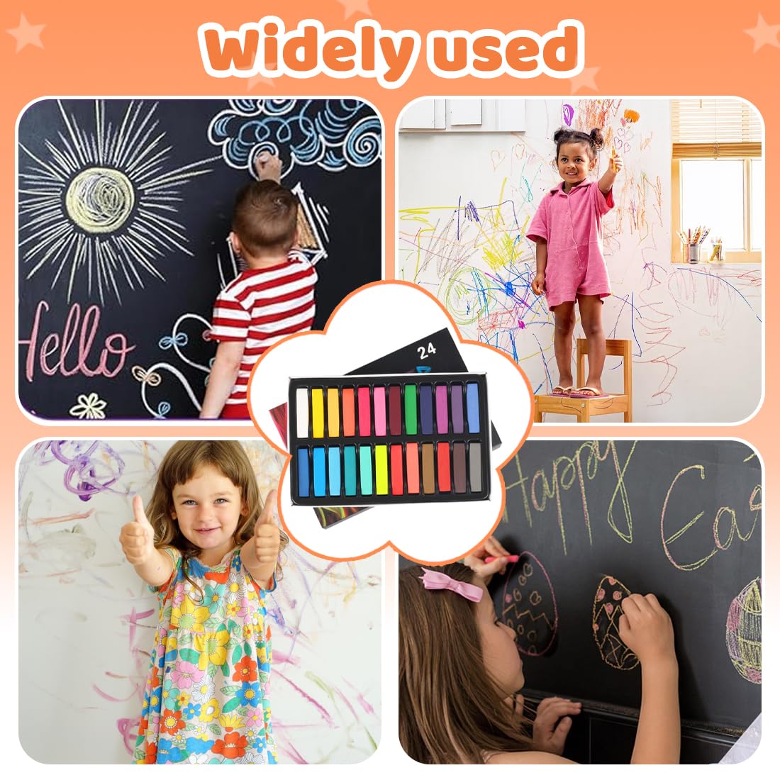 gesso senza polvere per bambini,24 pezzi di gessi colorati per strada non tossici, gesso lavabile per lavagna, disegno, scrittura, gioco all'aperto（A）