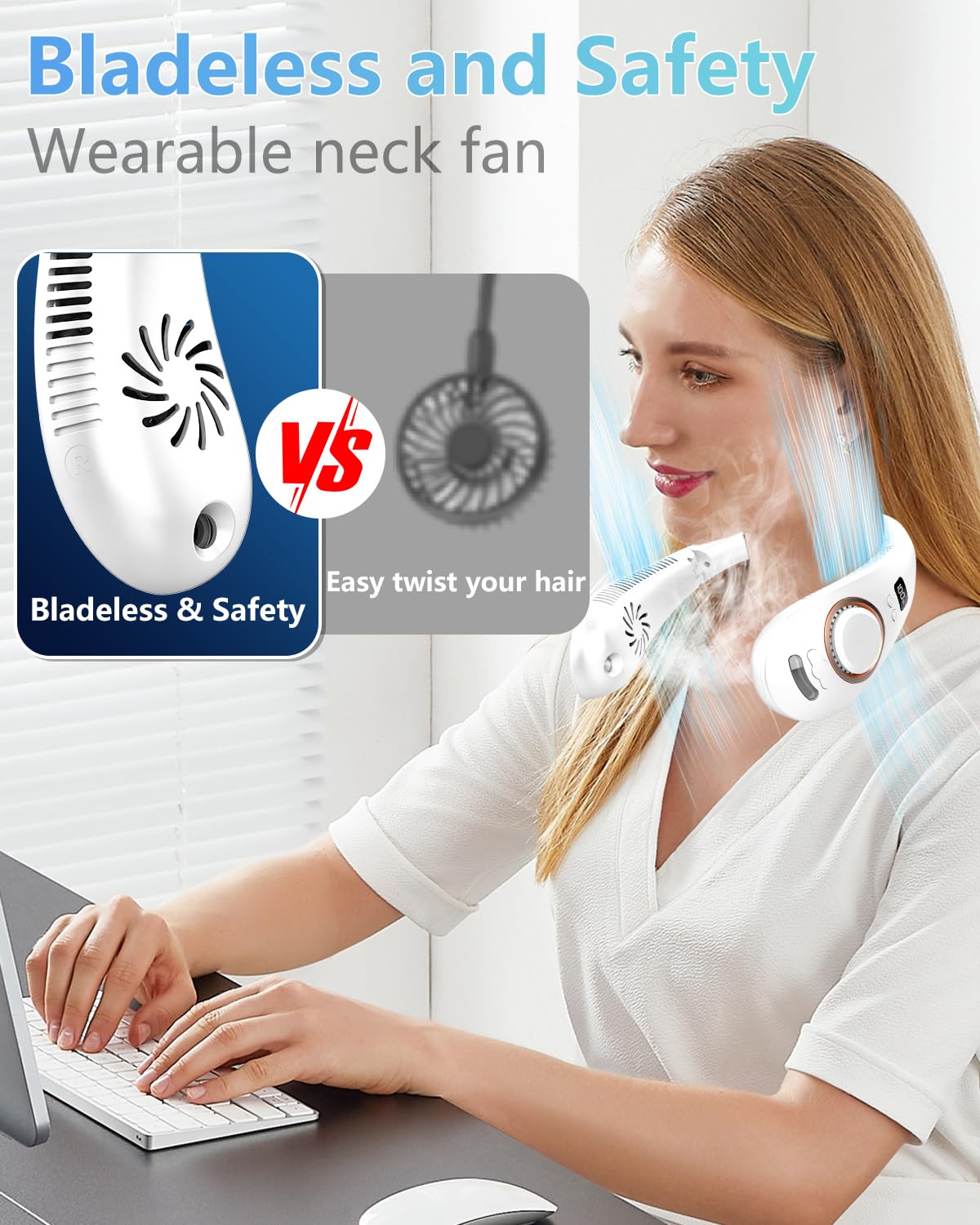 Ventilateurs de cou qui soufflent de l'air froid, ventilateur de cou brumisateur alimenté par batterie rechargeable, pliable, sans feuilles, mains libres, refroidisseur USB, mini brumisateur d'eau