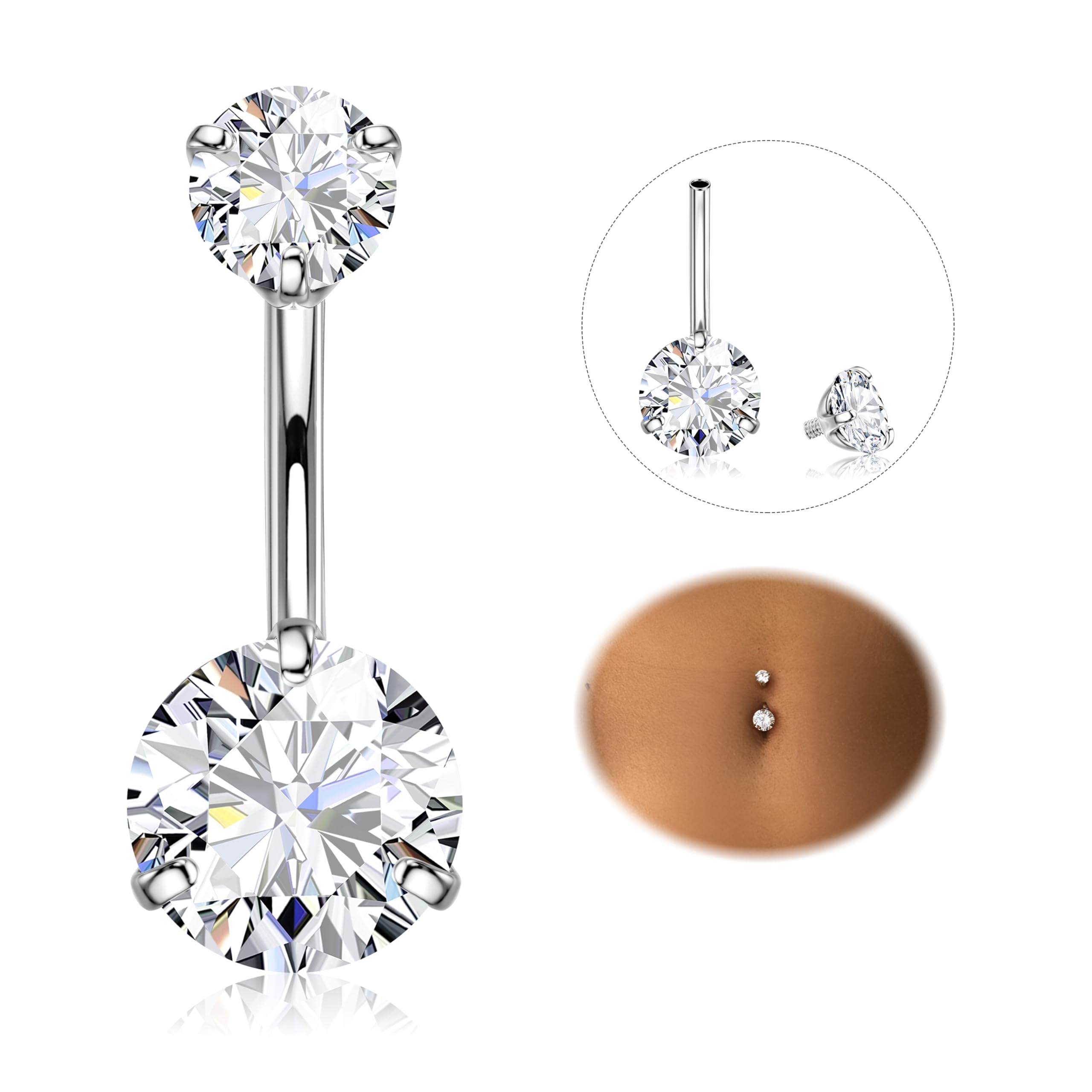 Piercing Ombligo 316L Acero Quirúrgico 14G CZ Anillos Barretta Banana Vientre Joyería para Mujeres Hombres 8-16mm