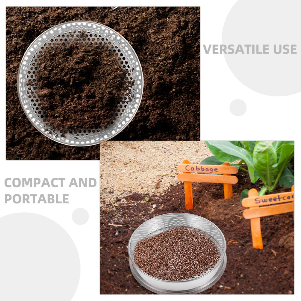 Alasum Setaccio per Terreno in Acciaio Inossidabile con Fori Rotondi da 4mm, Filtro del Suolo Portatile e Versatile per Giardinaggio e Uso Esterno in Spazi Verdi