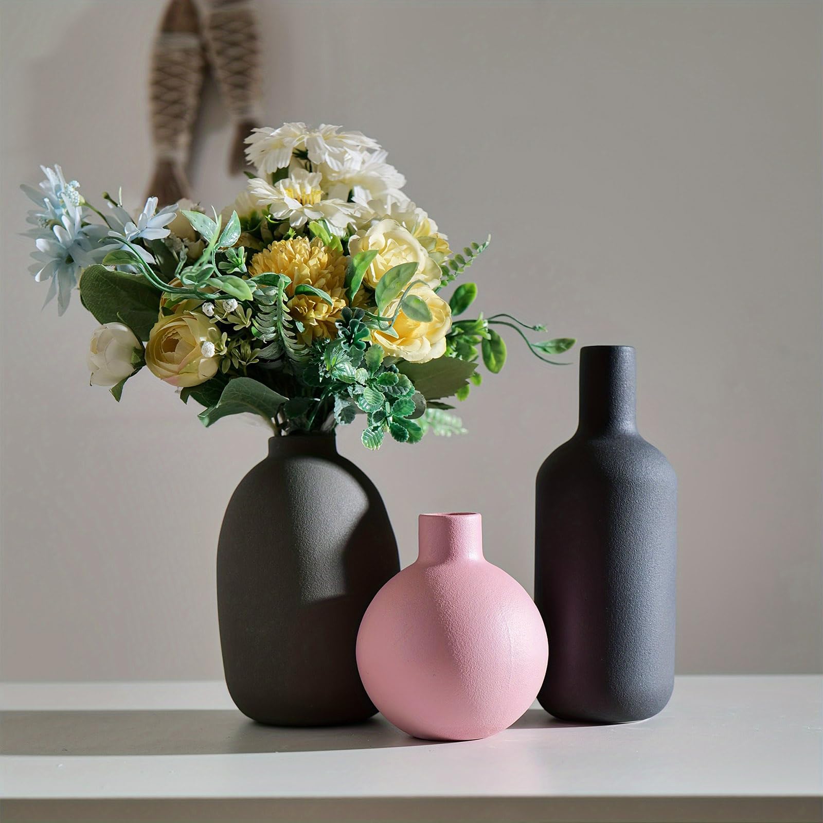 Keramik-Vasen-Set, Heimdekoration, Wohnzimmer, Blumenarrangement, 3 Stück