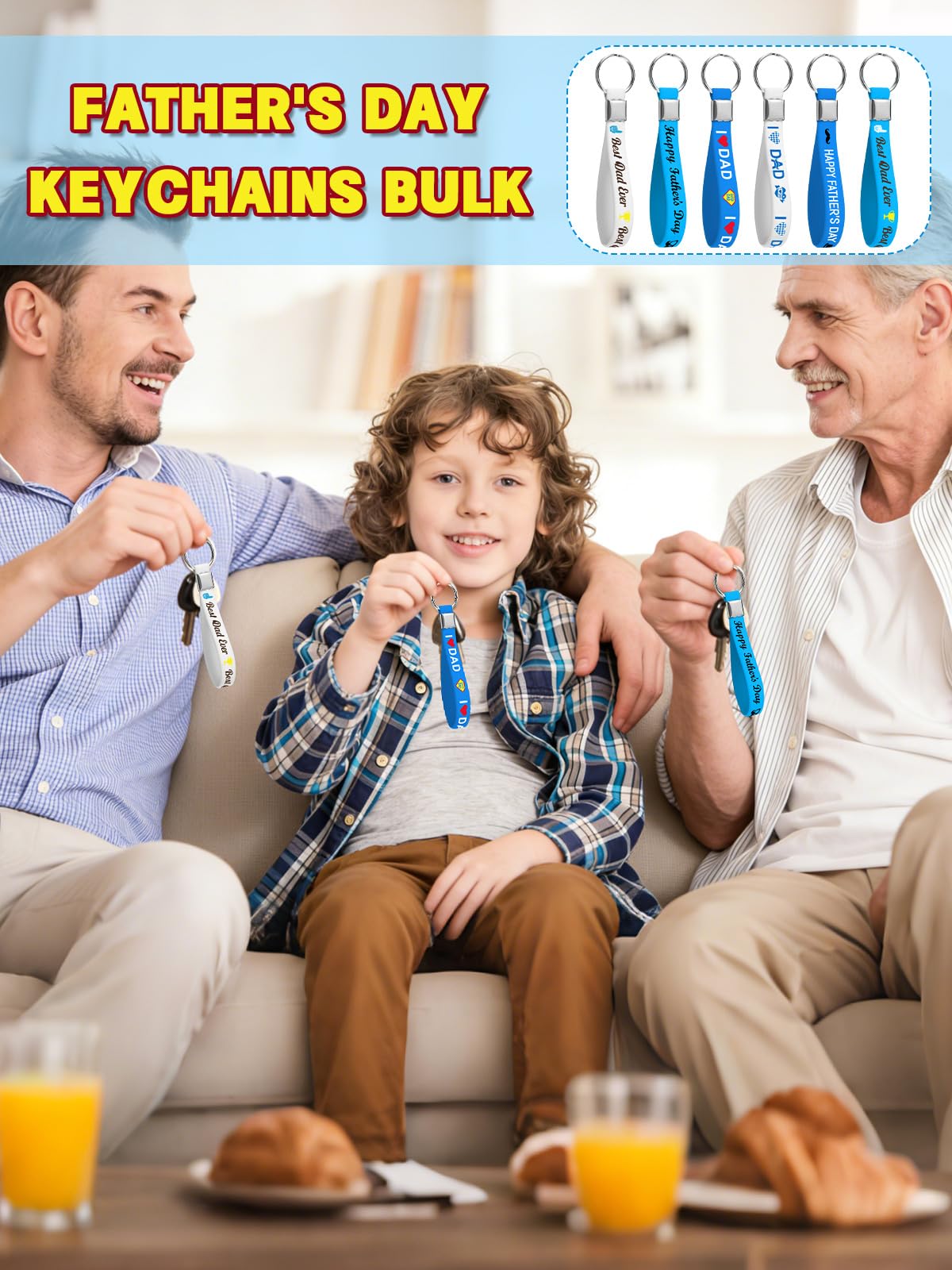 36 PCS Happy Father’s Day Keychains, BestDad Ever Party Supplies 6 Styles Silicone Wristbands Keyrings Fathers Day Keychain Bulk Stuffers Fillers Fathers Day Party Favors Birthday Gift
