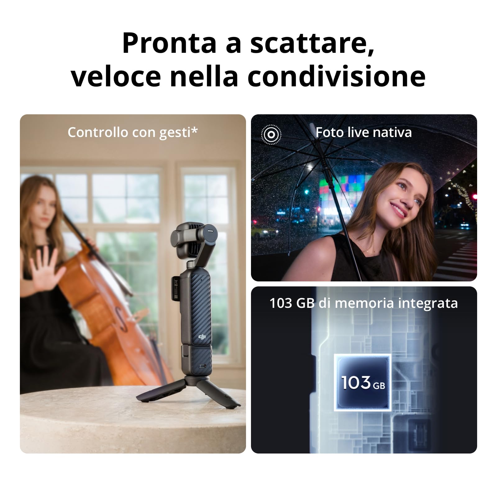 DJI Osmo Pocket 4P Combo Standard, fotocamera vlog 4K a doppio obiettivo | Zoom ottico 3×, zoom fino a 12×, 4K/240fps, gamma dinamica di 17 stop, 103 GB di memoria integrata, luce di riempimento