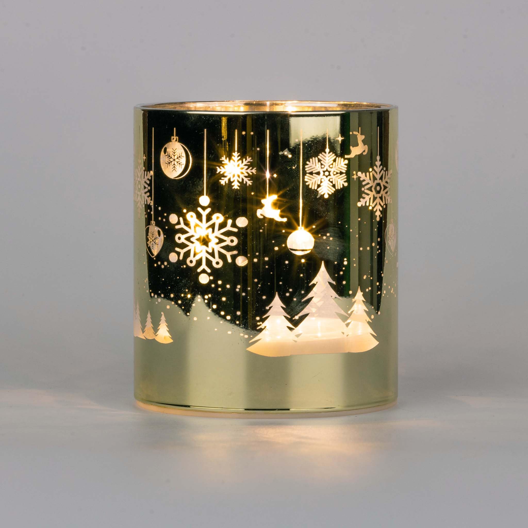 Shatchi Hanging Décor 12Cm Christmas Decorated Vase Table Lamp Etched Glass Tube Xmas Gold Cylinder Led Fairy Lights Battery Operated Table Decoration,