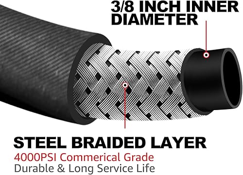 Miniatura 3 de YAMATIC Manguera de lavado a presión de 38 pulgadas, 50 pies, giratoria sin torceduras, manguera de goma de conexión rápida, manguera de lavado de