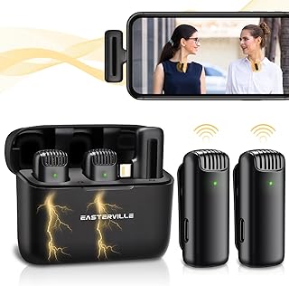 Dual Wireless Lavalier Microphone for iPhone iPad，2pcs Lapel Mic with Charging Case,Plug-Play Microphone for Video Recording/Vlog Interview Recording/Living Streaming Broadcasting/TikTok Mini MIC