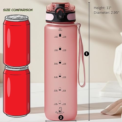 Miniatura 6 de Botella de agua motivacional de 32 onzas con marcador de tiempo y hermética, plástico Tritan reutilizable sin BPABPS, diseño a prueba de fugas con