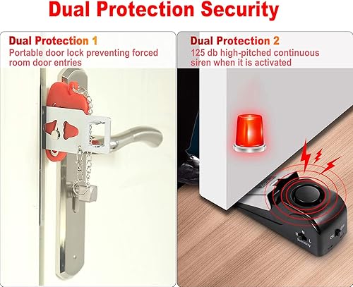 Miniatura 2 de MBBEST Cerradura de puerta portátil y alarma de tope de puerta, kit de puerta de seguridad de doble protección, dispositivos de seguridad de puerta,
