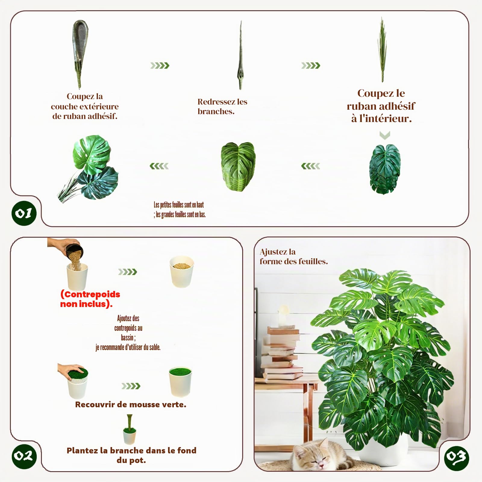 Monstera Artificielle, 135 cm, 36 Feuilles, Fausse Plante | Grande Plante Artificielle Tropicale Sans Entretien, Déco Intérieure Extérieure : Salon, Balcon, Bureaux, Espaces Commerciaux
