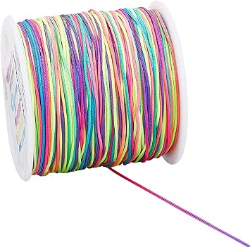 PandaHall Approx. 198.4 ft 90 m Spool 0.03 inch 0.8 mm Color Nylon Rope, Multicolored Thread, Tying Cord, Handwoven Bracelet, Handmade for Chinese Knotting, DIY, Handmade Materials
