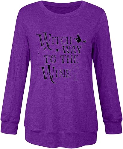 Miniatura 10 de Blusas de talla grande para mujer, 3 camisetas de bruja Way To The Wine, sudadera de bruja de Halloween, vino de Halloween, talla grande