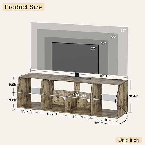 Miniatura 2 de VECELO Soporte de TV LED para centro de entretenimiento de 55 pulgadas con tomas de corriente, gabinete de televisión industrial con 7 estantes de