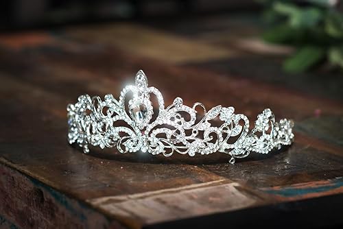 Miniatura 5 de CIEHER Coronas de tiara plateadas para mujeres y niñas, tiaras de corona de princesa para mujeres, nupciales, bodas, bailes, quinceañera, corona de