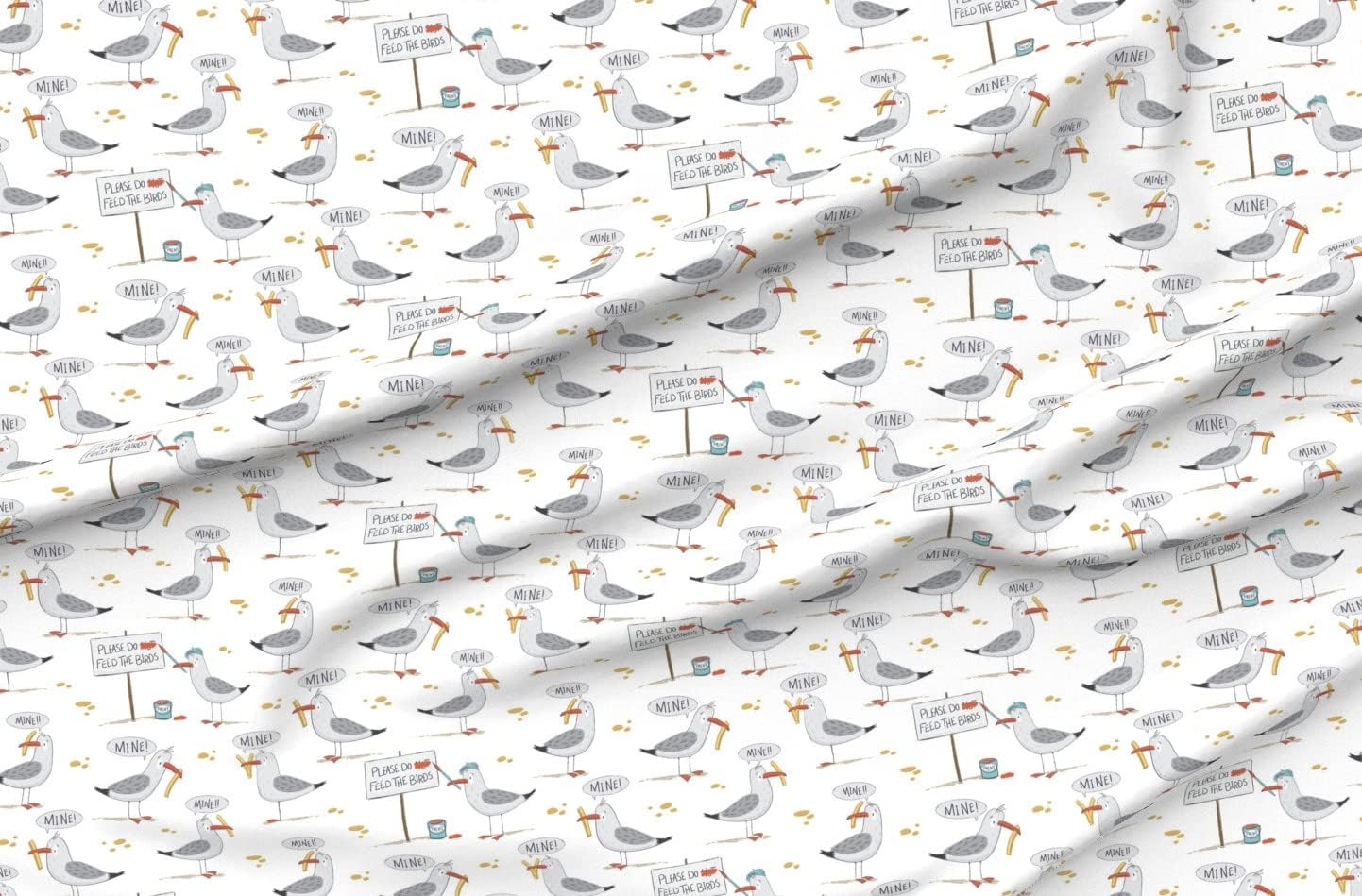 Spoonflower Fabric - Seagulls Medium Scale Birds Feathers Sand Beach Novelty Funny Printed on Organic Cotton Sateen Fabric by The Yard - Sewing Quilting Apparel Home Decor