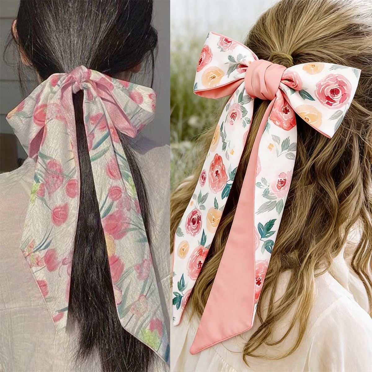 5 Pcs Flower Purse Scarf for Handbag, Women's Head Hair Scarves Satin Neck Scarves, for Spring Present Handbag Handle Accessory