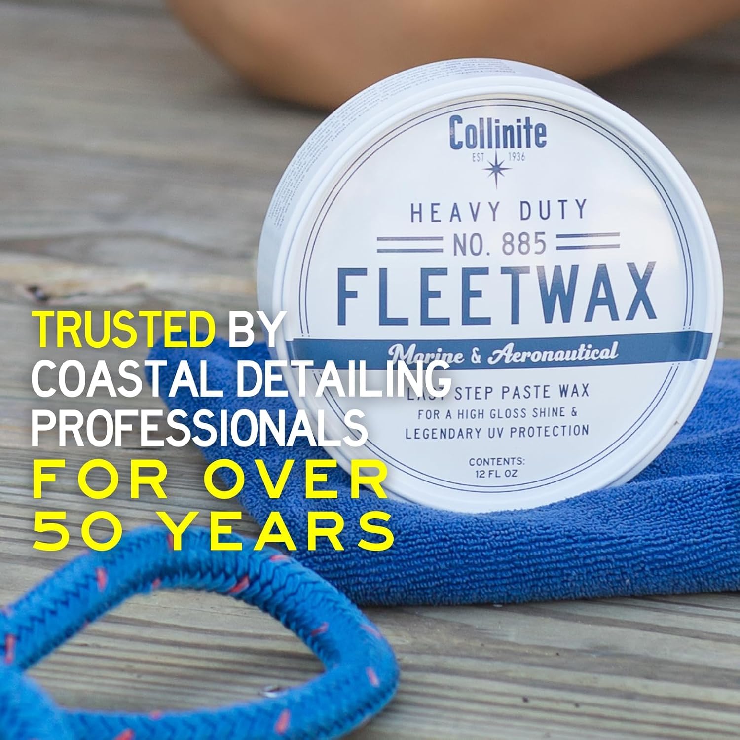 Collinite No. 885 Fleetwax Pasta 16 oz (473 ml) – Cera di alta qualità per barche, yacht e automobili, protezione da sale, UV e acqua + panno in microfibra 40 x 40 cm e tampone applicatore Fiwiko