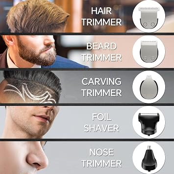 Beard Trimmer for Men, 5 in 1 Waterproof Electric Shaver Razor for Nose, Body, Face & Mustache, Cordless Hair Clippers, Rechargeable Grooming Kit with Travel Lock & Stand, Gifts for Men Dad Husband