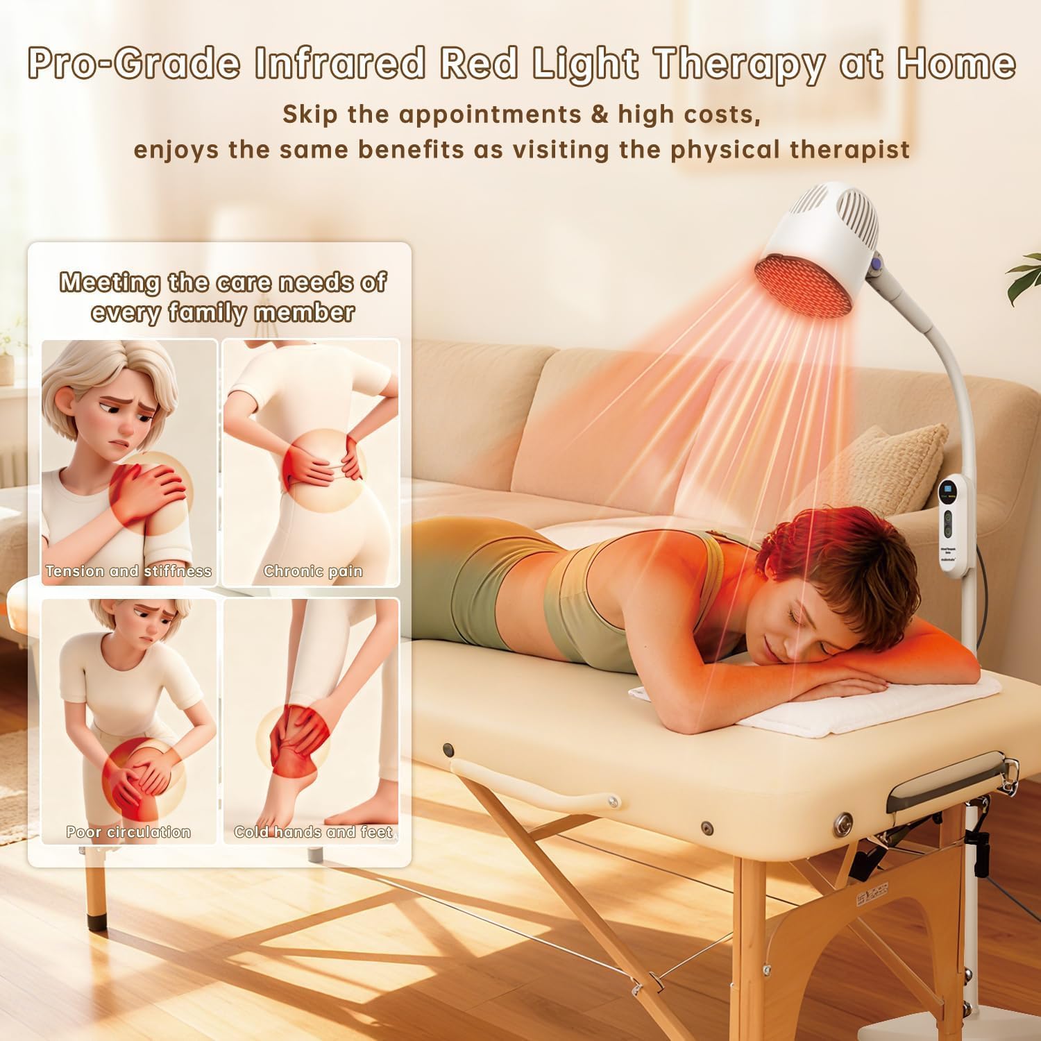 3-in-1 Infrared Red Light Therapy for Body, 600–2500 nm, Red & Near & Mid Infrared Heat Lamp Therapy with Adjustable Stand, Faster Deep Relaxation and Wellness Support for Skin, Muscles & Joints