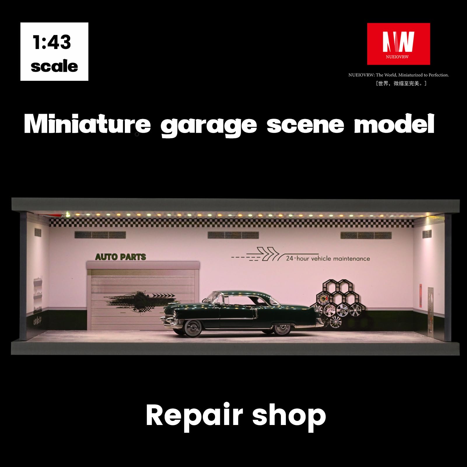 NUEIOVRW 1:43 Diorama Garage Model, Tri-Colour Lighting Model Cars Showcase, City Parking Scene Display Case - Image 3