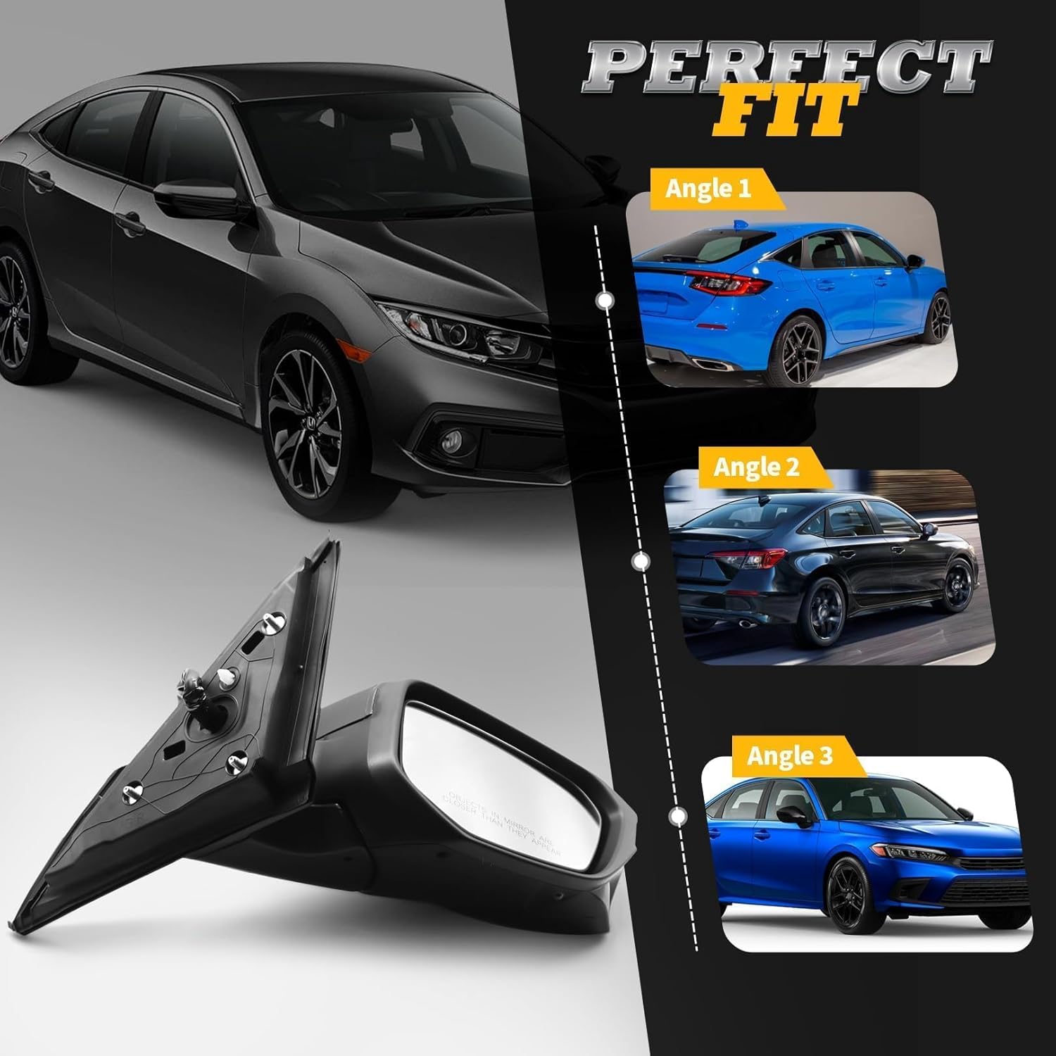 Right Passenger Side Mirror Assembly Compatible with Civic 2016-2022 Side View Mirror with Camera & Heated & Power Glass and Manual Folding Replaces 76208TBCA02ZA HO1321284 (11Pins Black)