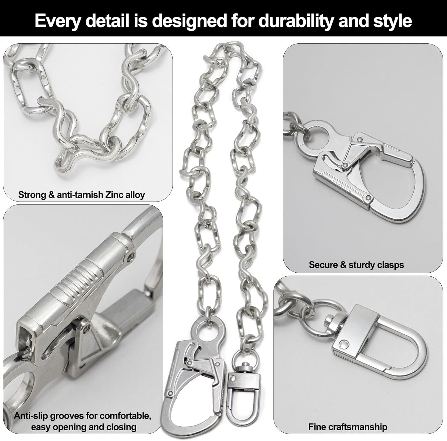 Ahiller Punk Chains for Pants Wallet Car Keys Pocket Jeans Belt with Double Locking Key Carabiner Clip,Goth Accessories - Image 5