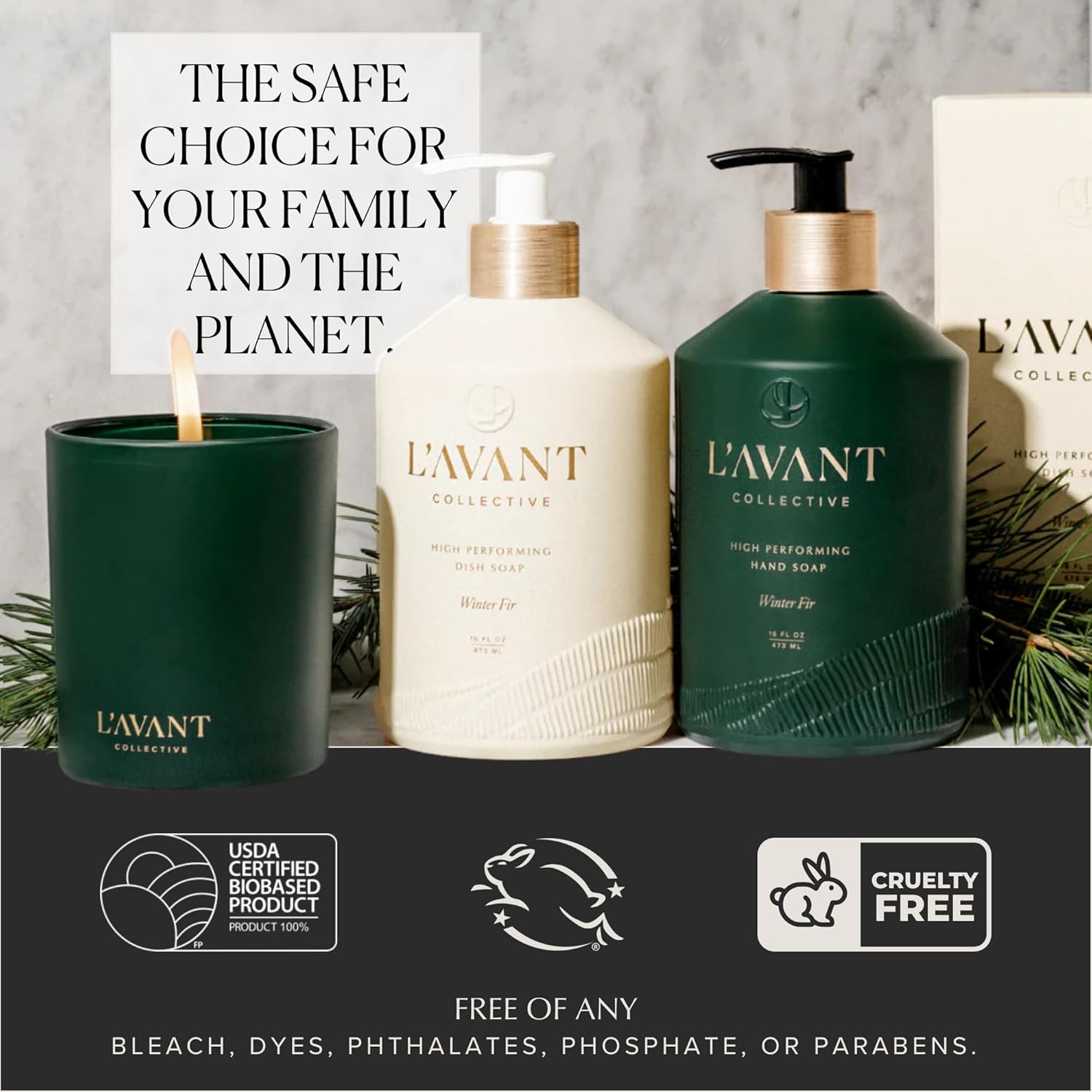 L’AVANT Collective Luxury Hand Soap Refill | Liquid Cleanser with Natural Plant Based Formula, Gentle Daily Wash for Bathroom & Kitchen | Refill, 32 Fl Oz | Winter Fir