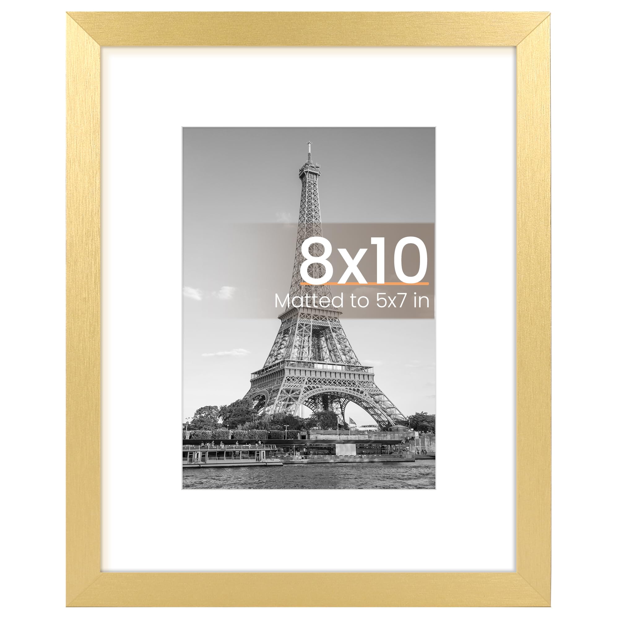 Photo 1 of upsimples 8x10 Picture Frame, Display Pictures 5x7 with Mat or 8x10 Without Mat, Wall Hanging Photo Frame, Gold, 1 Pack