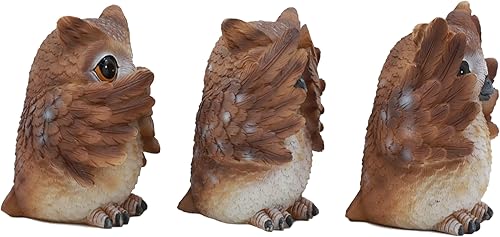 Miniatura 2 de Ebros Whimsical See Hear Speak No Evil Wise Owls con grandes ojos adorables figuritas de decoración Set Sabiduría del Bosque sabio gran búho cornudo