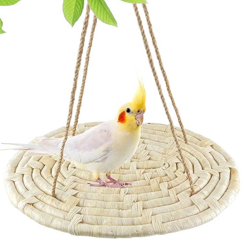 Balanço para Aves com Rede de Palha de Milho e Corda de Alga Marinha FlidRunest Amarelo