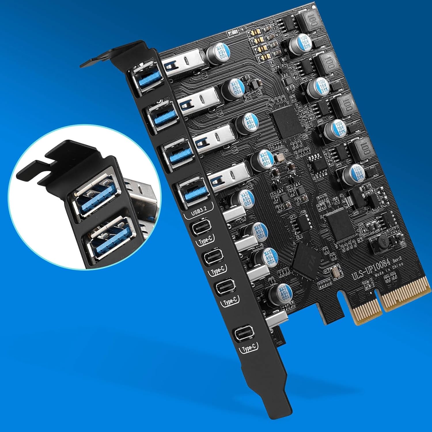 8ポート PCIe to USB3.2 カード拡張 20Gbps 8ポート .1 Type-C X 4 &amp; .1 TypeA