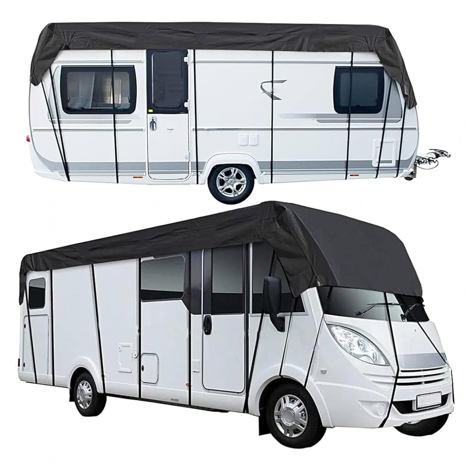 RRRYYYZZ HFKJway Rv Cover 210D Oxford Cloth Travel Trailer Cover Wind, Rain and Snow Proof Class C Rv Cover Truck Camper Cover,Black-9.5m×3m