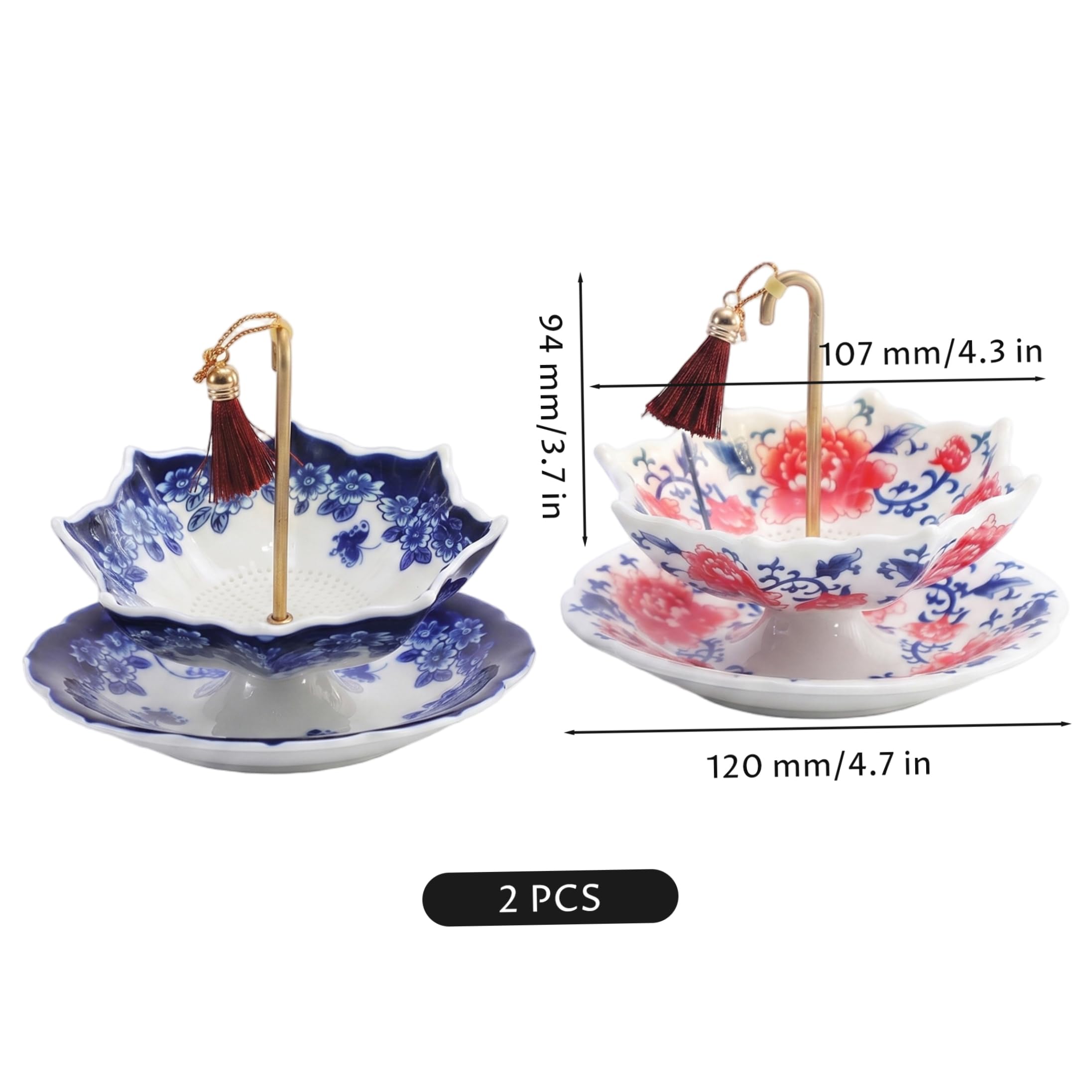 2er-Pack Teeschirme, florale Keramik-Teesiebe für loses, exquisites Porzellan-Set mit Abtropfböden für die Teestube im Heimbüro (2 Stile) Regenschirm