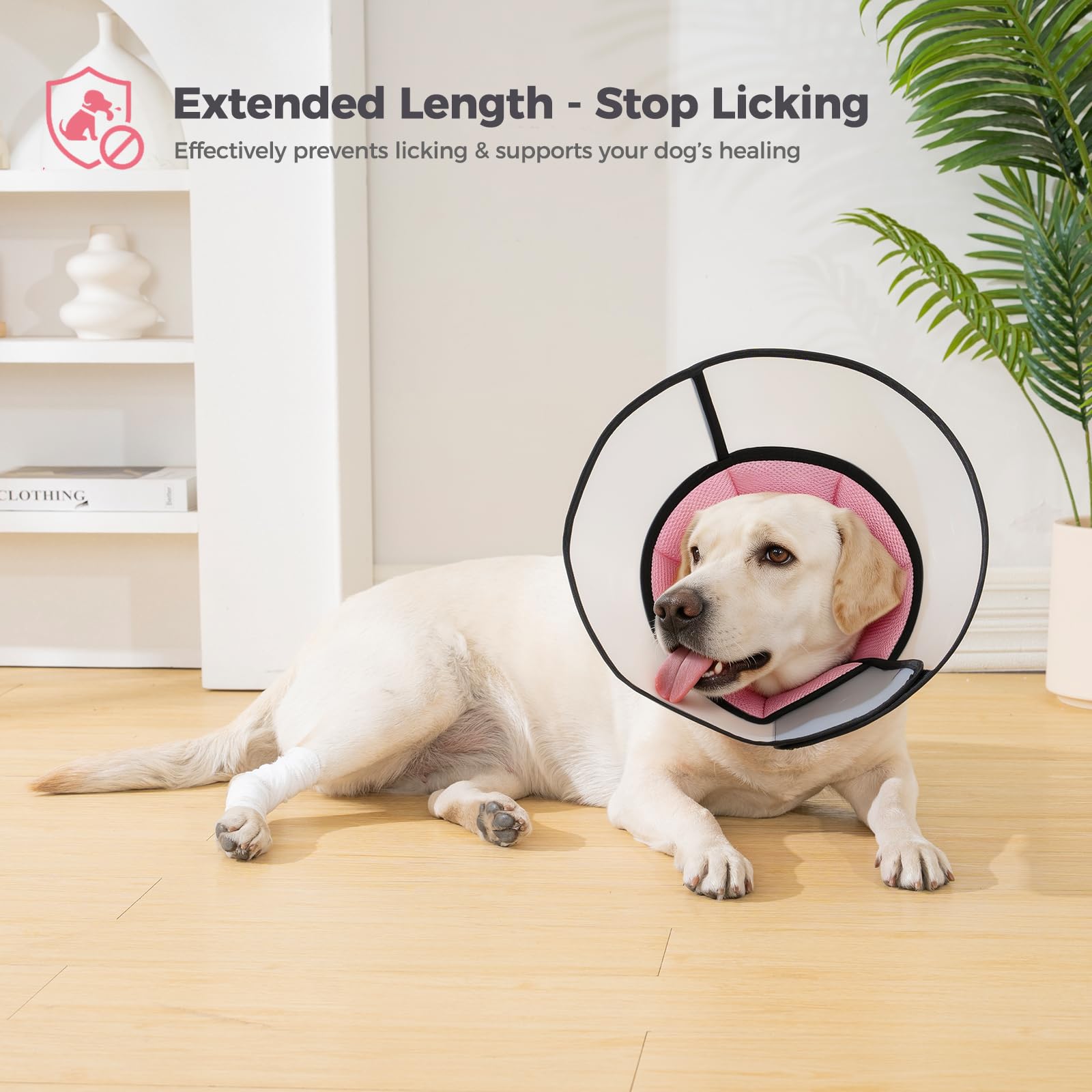 Avont ドッグ エリザベスカラー 犬用 猫用 術後ケア リカバリーカラー 中型 大型犬 調整可能 通気性 舐め防止 引っ掻き防止 傷口保護 -ピンク