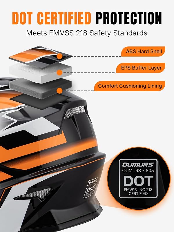 OUMURS DOT Adult ATV Dirt Bike Helmet with Goggles Gloves & Mask Adjustable Sun Visor Motorcycle Adults Helmet Off-Road Motocross Downhill Moped MX for Unisex-Adult-Victory Orange, M by Oumurs - Used condition - Image 2