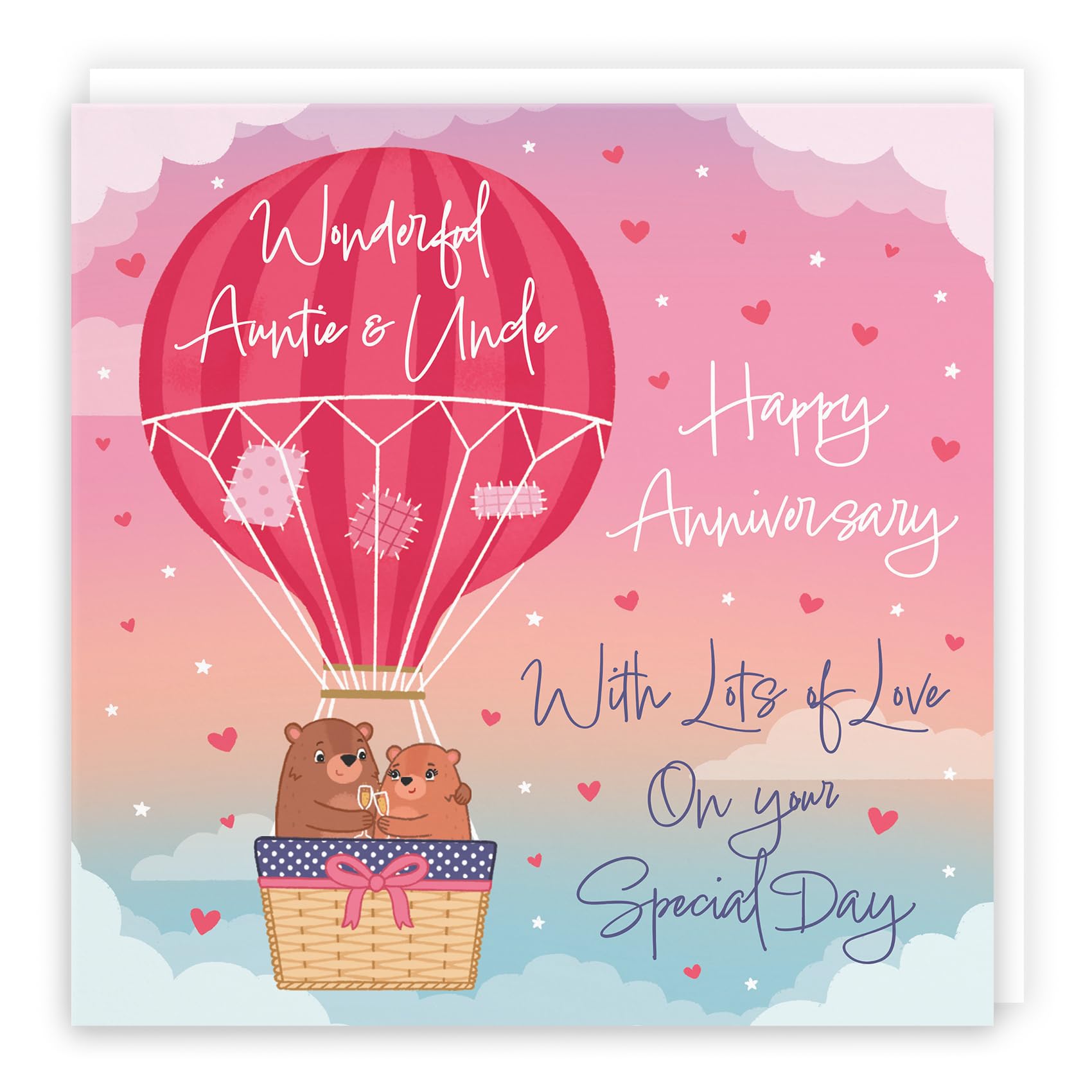 Hunts England, Large Auntie And Uncle Hot Air Balloon Anniversary Card, Cute Bears, For Auntie And Uncle