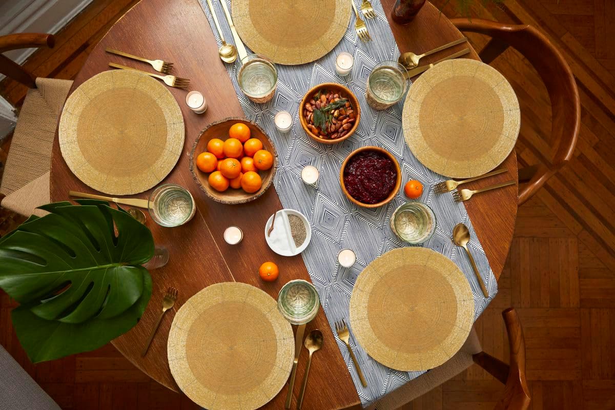 Handmade Beaded Placemats Charger 13 Inch Round Set of 4 - Beautiful Fancy Elegant Decorative Table Mat for Dining Table Décor, Easter, Farmhouse, Wedding, Dinner Party & Everyday Use - Champange
