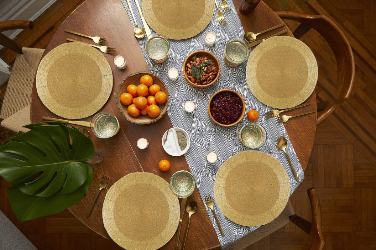 Handmade Beaded Placemats Charger 13 Inch Round Set of 4 - Beautiful Fancy Elegant Decorative Table Mat for Dining Table Décor, Farmhouse, Wedding, Dinner Party, Christmas, & Everyday Use - Champange