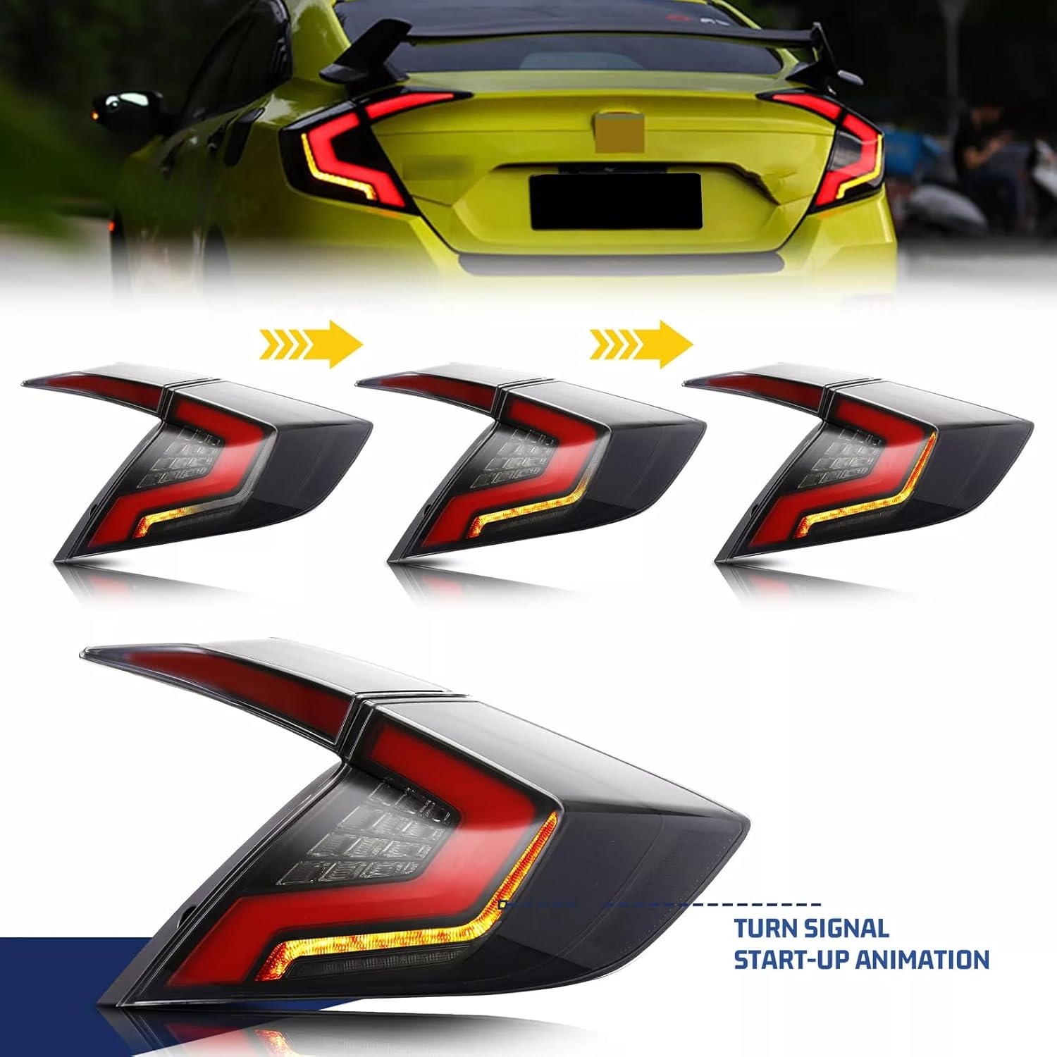 LED Tail Lights Assembly Compatible with Honda Civic 2016-2021 Sedan 10th Gen Start-up Animation Dynamic Turn Signal Rear Lamps Accessory [Not fit Hatchback/Coupe]